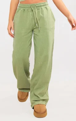 Hot PrettyLittleThing Washed Oversized Low Rise Wide Leg Sweatpants Olive