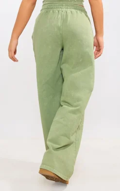 Hot PrettyLittleThing Washed Oversized Low Rise Wide Leg Sweatpants Olive