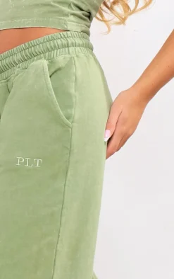 Hot PrettyLittleThing Washed Oversized Low Rise Wide Leg Sweatpants Olive
