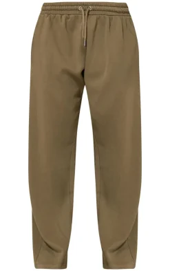 Discount PrettyLittleThing Washed Rib Panel Wide Leg Sweatpants Olive