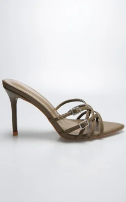 PrettyLittleThing Wide Fit Heels*Wide Fit PU Point Toe Cross Strap Buckle Heeled Mules