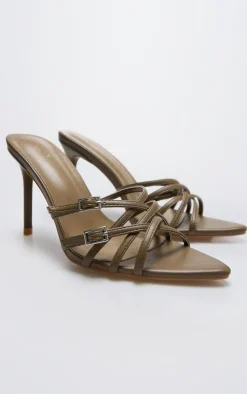 PrettyLittleThing Wide Fit Heels*Wide Fit PU Point Toe Cross Strap Buckle Heeled Mules