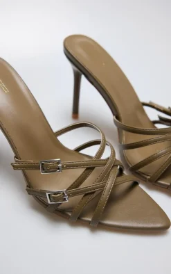 PrettyLittleThing Wide Fit Heels*Wide Fit PU Point Toe Cross Strap Buckle Heeled Mules