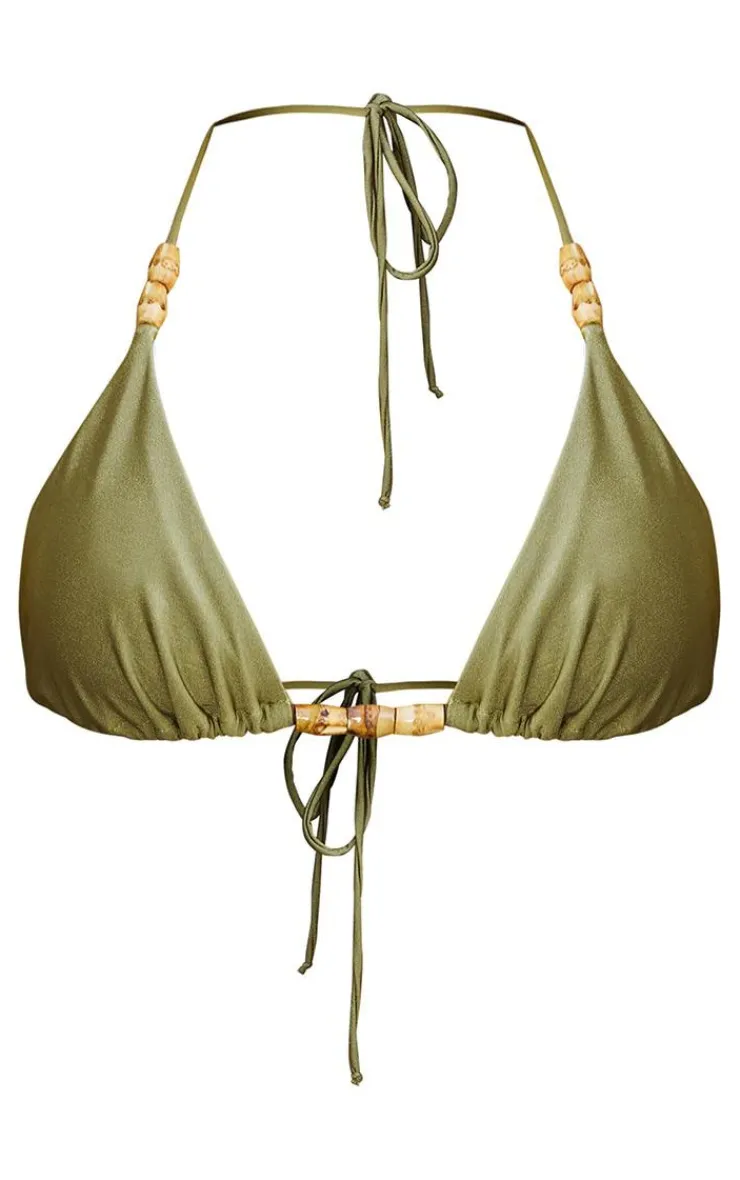 PrettyLittleThing Christmas Shop*Wooden Bead Triangle Bikini Top
