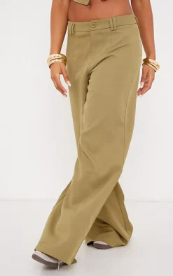 Clearance PrettyLittleThing Woven Double Belt Loop Suit Pants Olive