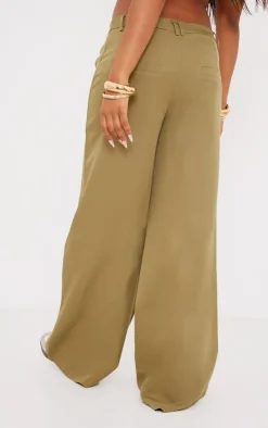 Clearance PrettyLittleThing Woven Double Belt Loop Suit Pants Olive