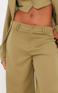 Clearance PrettyLittleThing Woven Double Belt Loop Suit Pants Olive