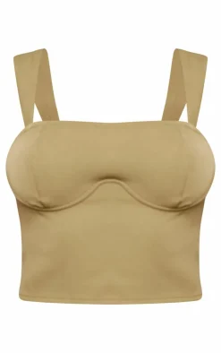 Sale PrettyLittleThing Woven Underbust Seam Top Olive