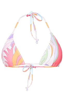 Orange Abstract Padded Triangle Bikini Top
