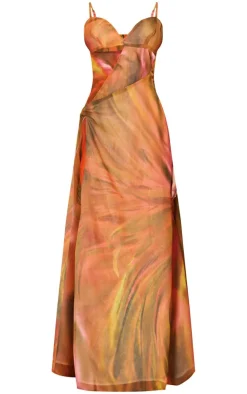 Abstract Print Chiffon Cami Cut Out Split Leg Maxi Dress-PrettyLittleThing