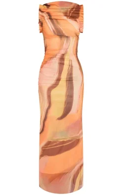 Abstract Print Mesh Racer Neck Midaxi Dress-PrettyLittleThing Online