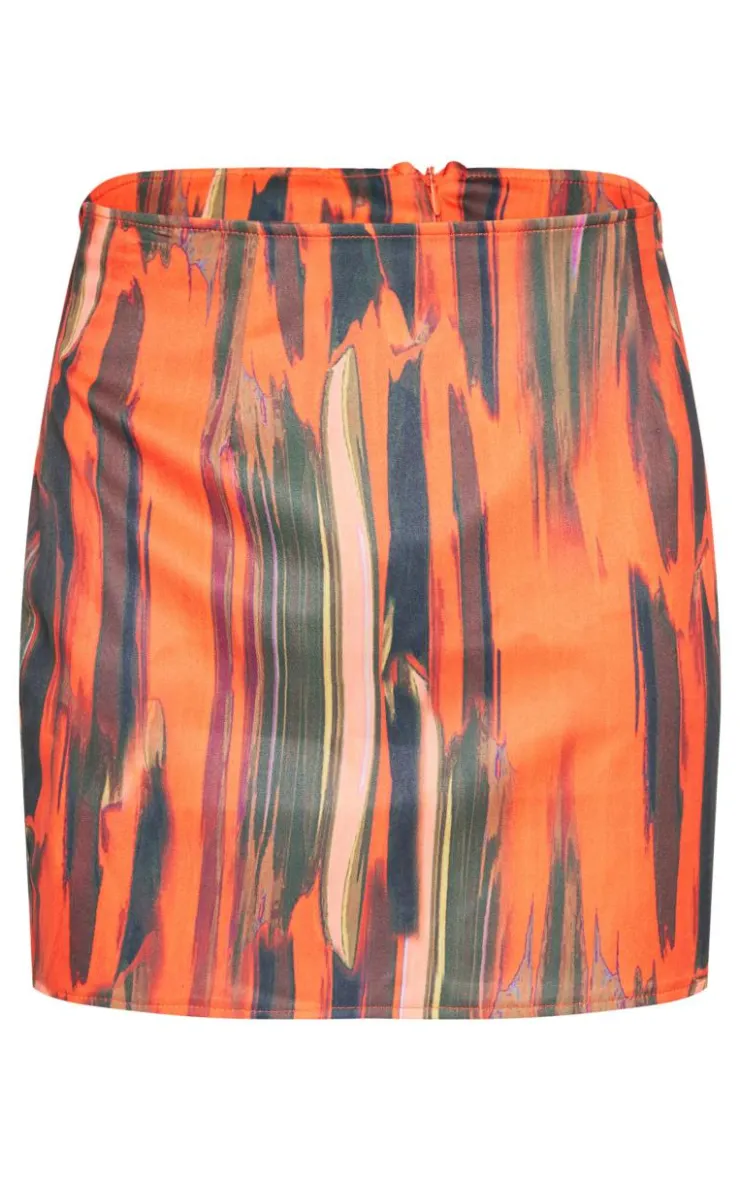 Online PrettyLittleThing Abstract Print Mini Skirt Orange