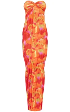 Abstract Print Plisse Knot Bandeau Maxi Dress-PrettyLittleThing Sale