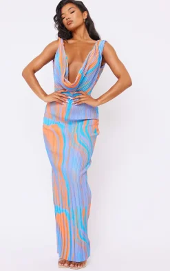 Abstract Print Plisse Cowl Plunge Maxi Dress-PrettyLittleThing Hot