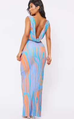 Abstract Print Plisse Cowl Plunge Maxi Dress-PrettyLittleThing Hot