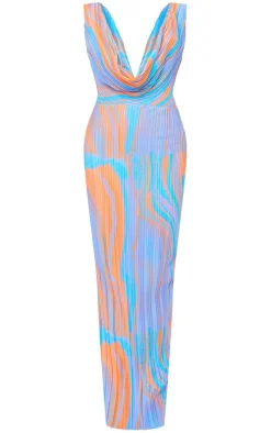 Abstract Print Plisse Cowl Plunge Maxi Dress-PrettyLittleThing Hot