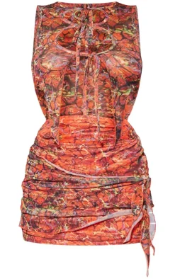 Abstract Print Sheer Mesh Tie Up Bodycon Dress-PrettyLittleThing Clearance