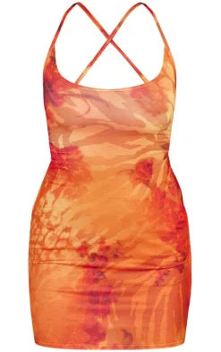 Abstract Print Strappy Back Bodycon Dress-PrettyLittleThing Clearance
