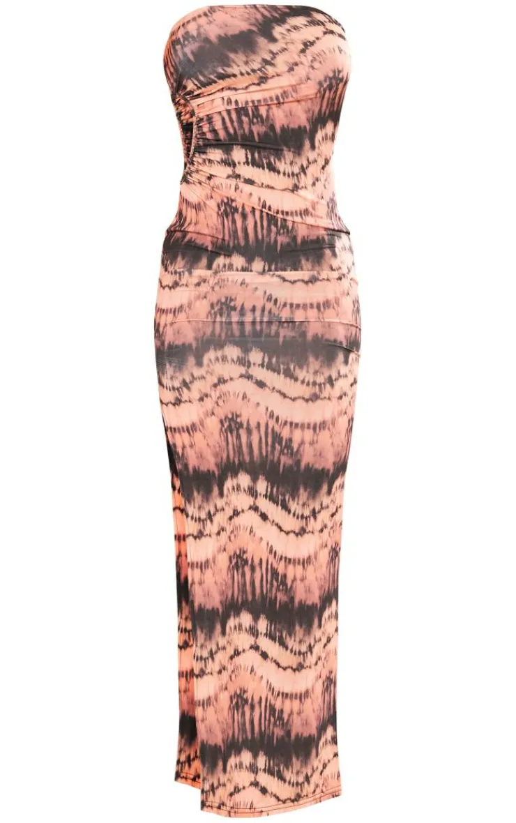 Abstract Printed Cut Out Slit Bandeau Maxi Dress-PrettyLittleThing New
