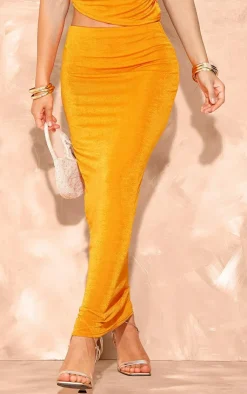 Hot PrettyLittleThing Acetate Slinky Maxi Low Rise Skirt Orange