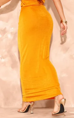 Hot PrettyLittleThing Acetate Slinky Maxi Low Rise Skirt Orange