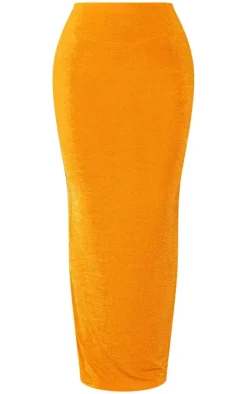 Hot PrettyLittleThing Acetate Slinky Maxi Low Rise Skirt Orange