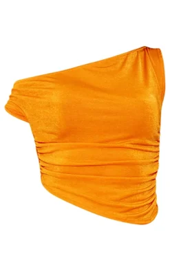 Hot PrettyLittleThing Acetate Slinky One Shoulder Asymmetric Top Orange