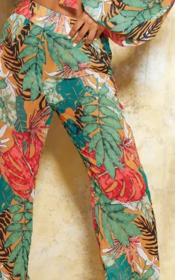 Orange Big Leaf Wide Leg Beach Pants