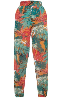 Orange Big Leaf Wide Leg Beach Pants