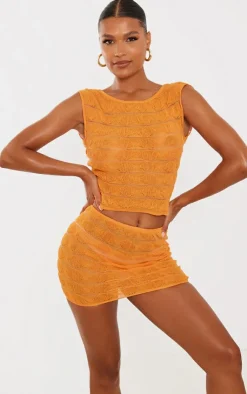 Discount PrettyLittleThing Bobble Textured Sheer Knit Mini Skirt Orange