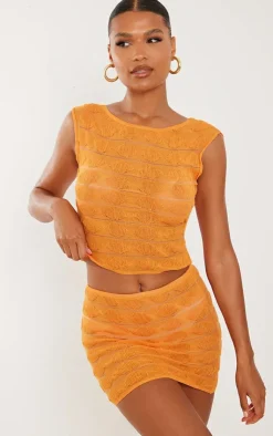 PrettyLittleThing Knitted Tops*Bobble Textured Sheer Knit Open Back Top