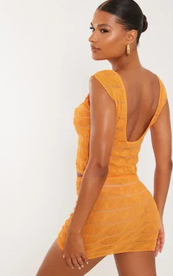 PrettyLittleThing Knitted Tops*Bobble Textured Sheer Knit Open Back Top