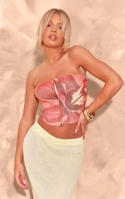 PrettyLittleThing Corsets*Boned Flower Printed Mesh Bandeau