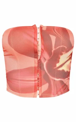 PrettyLittleThing Corsets*Boned Flower Printed Mesh Bandeau
