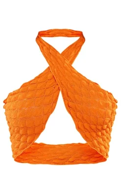 PrettyLittleThing Knitted Tops*Bubble Textured Knit Cross Front Top