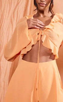 Orange Chiffon Frill Tie Bust Detail Cut Out Romper