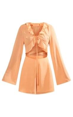 Orange Chiffon Frill Tie Bust Detail Cut Out Romper