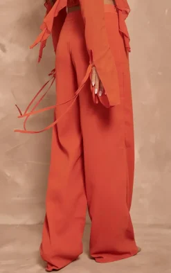 Sale PrettyLittleThing Chiffon Mid Rise Wide Leg Pants Orange