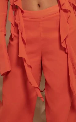 Sale PrettyLittleThing Chiffon Mid Rise Wide Leg Pants Orange