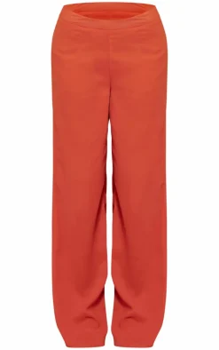 Sale PrettyLittleThing Chiffon Mid Rise Wide Leg Pants Orange