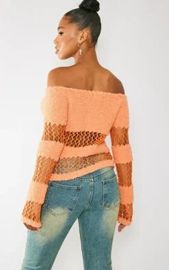 PrettyLittleThing Knitted Tops*Contrast Mixed Open & Fluffy Knit Top