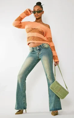 PrettyLittleThing Knitted Tops*Contrast Mixed Open & Fluffy Knit Top