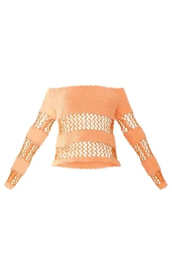 PrettyLittleThing Knitted Tops*Contrast Mixed Open & Fluffy Knit Top