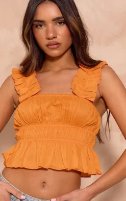 Orange Cotton Poplin Ruched Crop Top