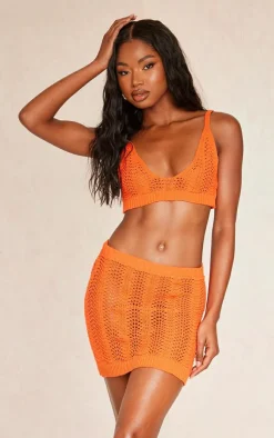 Sale PrettyLittleThing Crochet Plunge Neck Bralet Orange