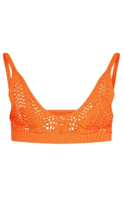 Sale PrettyLittleThing Crochet Plunge Neck Bralet Orange