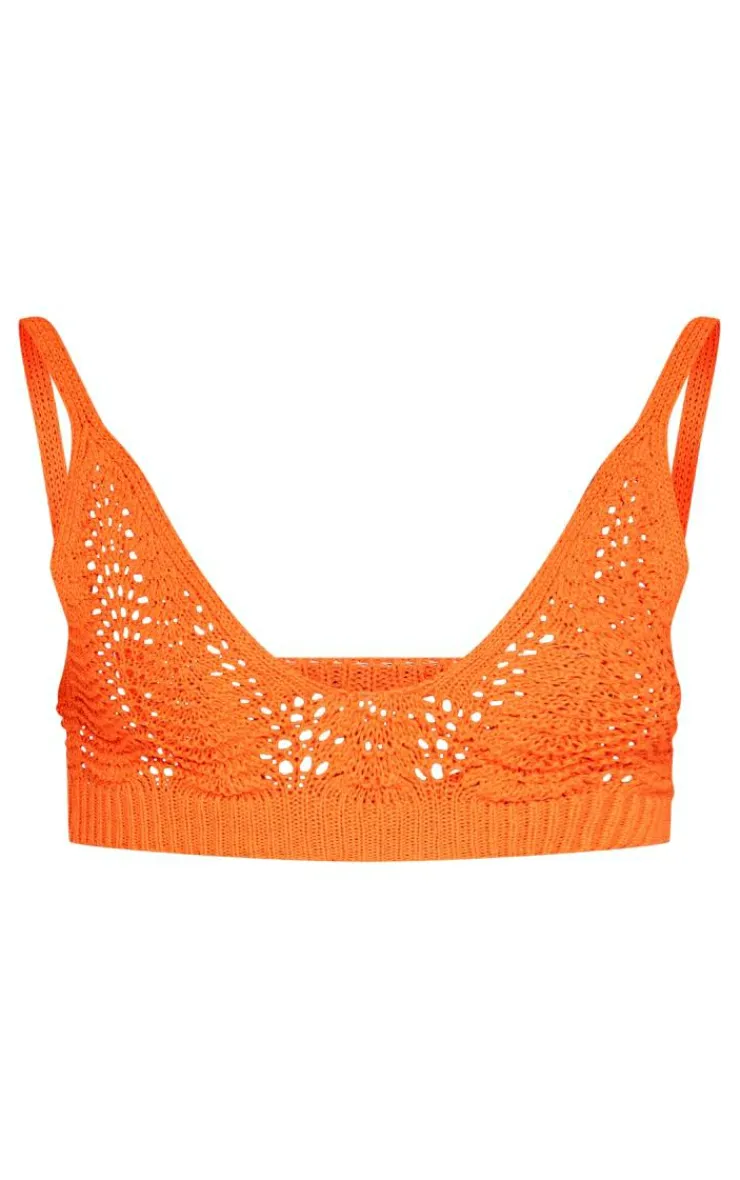 Sale PrettyLittleThing Crochet Plunge Neck Bralet Orange