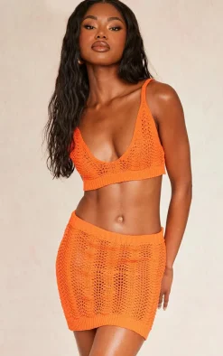 Best PrettyLittleThing Crochet Wave Mini Skirt Orange
