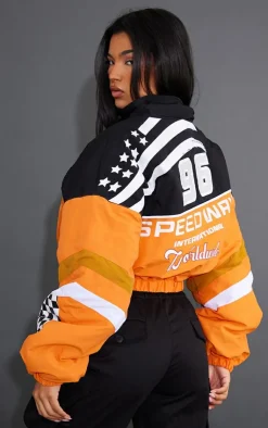 PrettyLittleThing Bomber Jackets*Cropped Oversized Graphic Zipped Racer Bomber Jacket