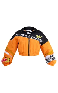 PrettyLittleThing Bomber Jackets*Cropped Oversized Graphic Zipped Racer Bomber Jacket